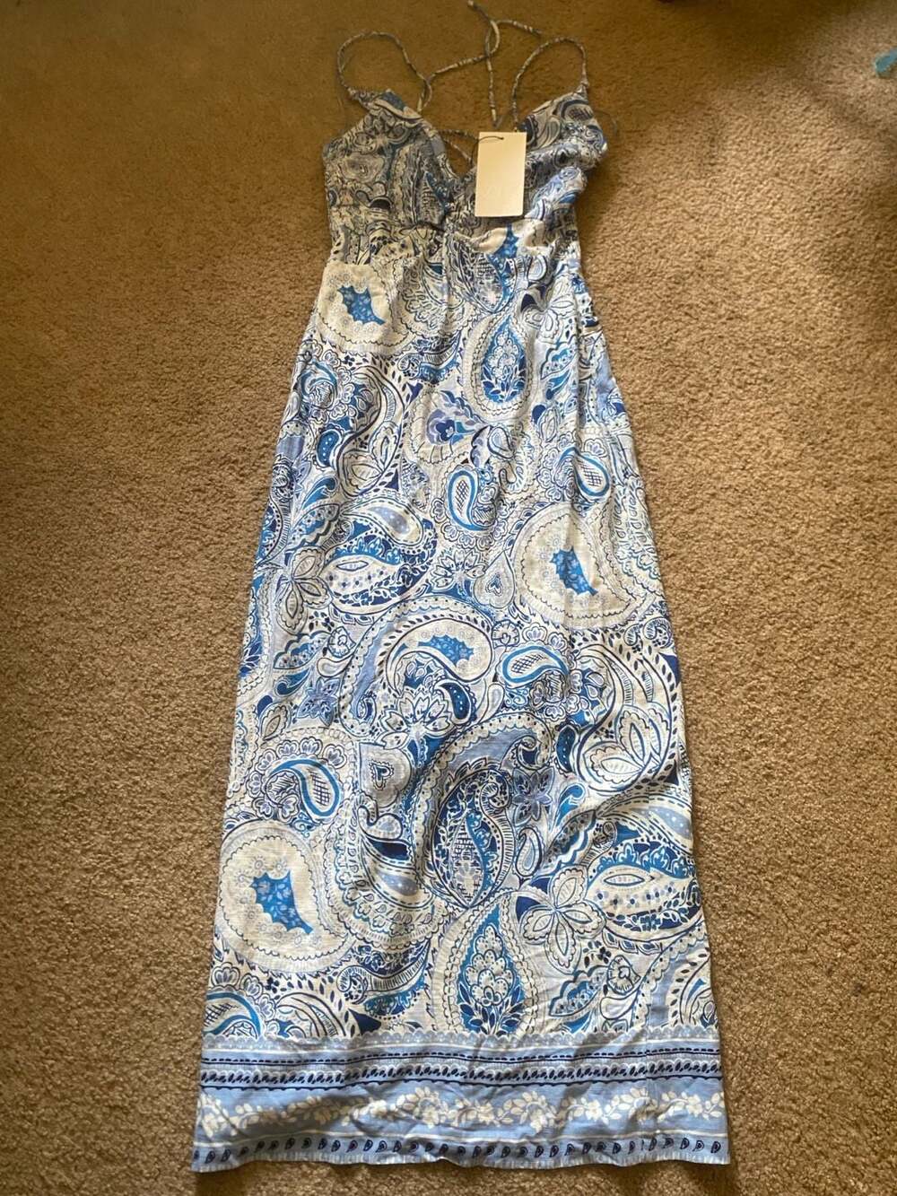 Zara Printed Dress Size S Blue White Paisley